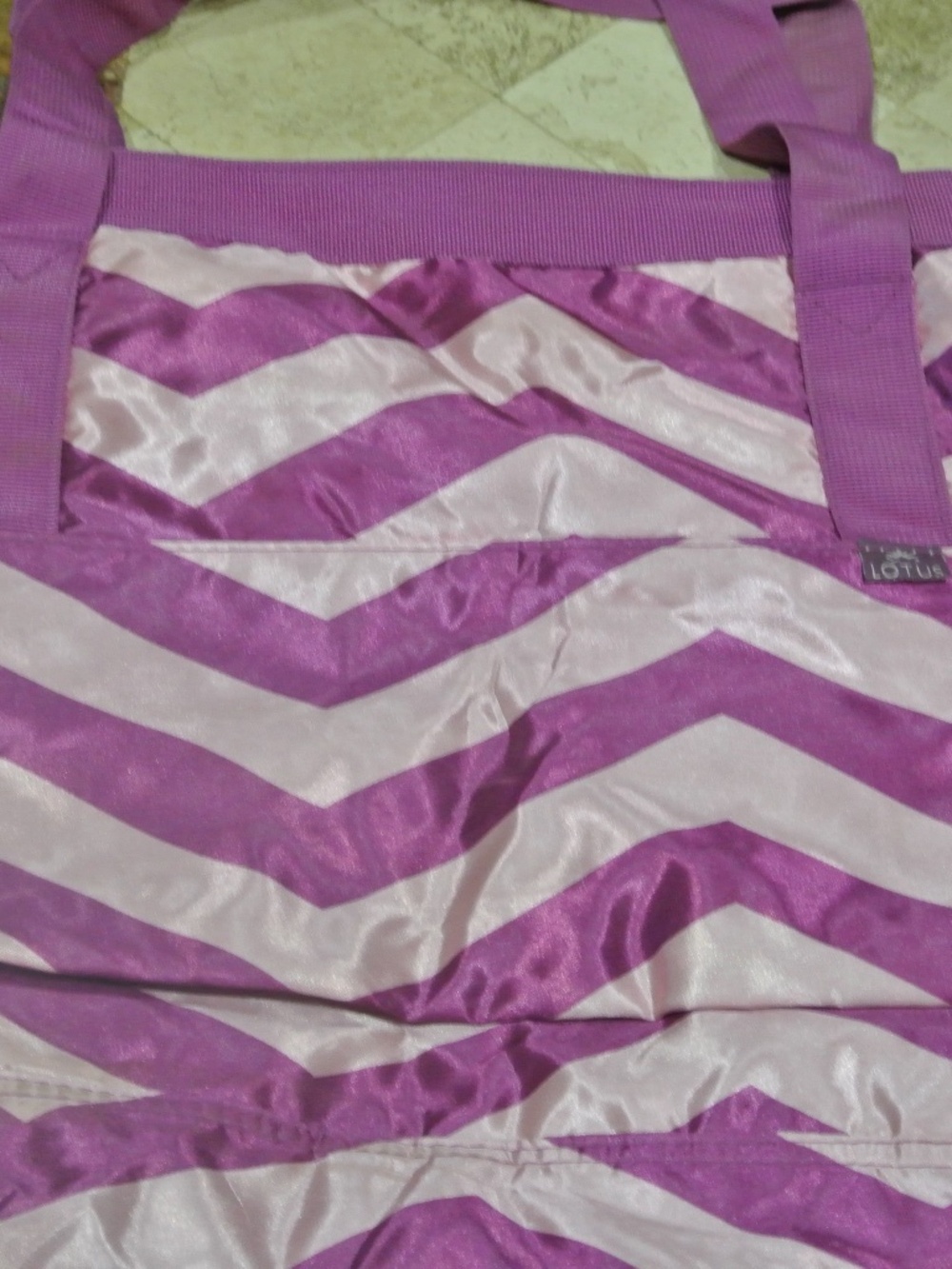 PURPLE AND PINK CHEVRON LOTUS TOTE BAG
